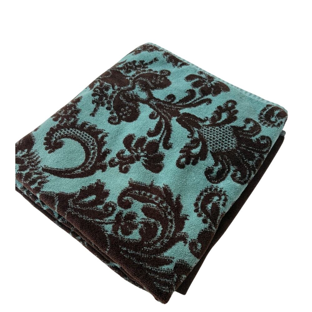 BIANCA Exclusive Portugal Damask Bath Towel 100% Cotton Blue Brown 48x27 Luxury